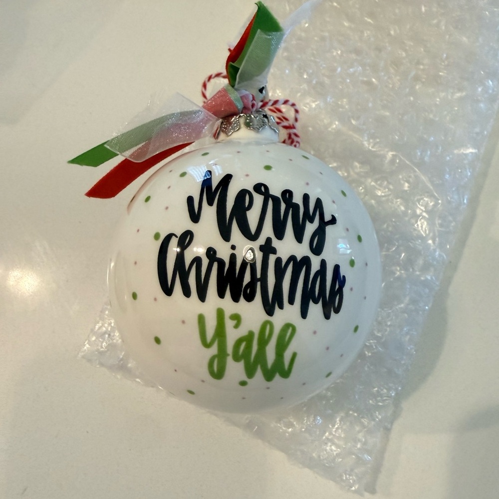 Personalized hand painted “Merry Christmas Y’all” ball ornament large